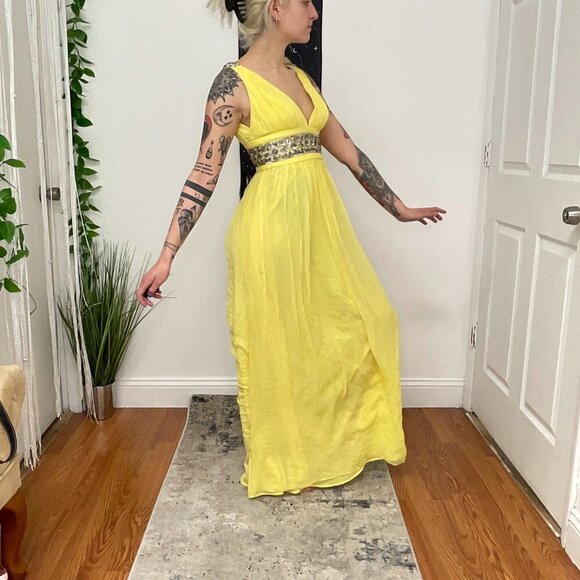Marchesa Notte Sleeveless Fit & Flare Maxi Dress Beaded Waist Size 4 Yellow - Picture 8 of 13